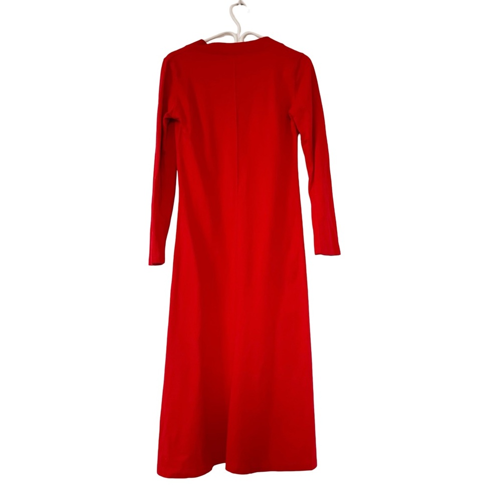 Zara Red Ribbed Knit Midi Dress Small Long Sleeve V-Neck Bodycon Minimalist - Picture 3 of 10